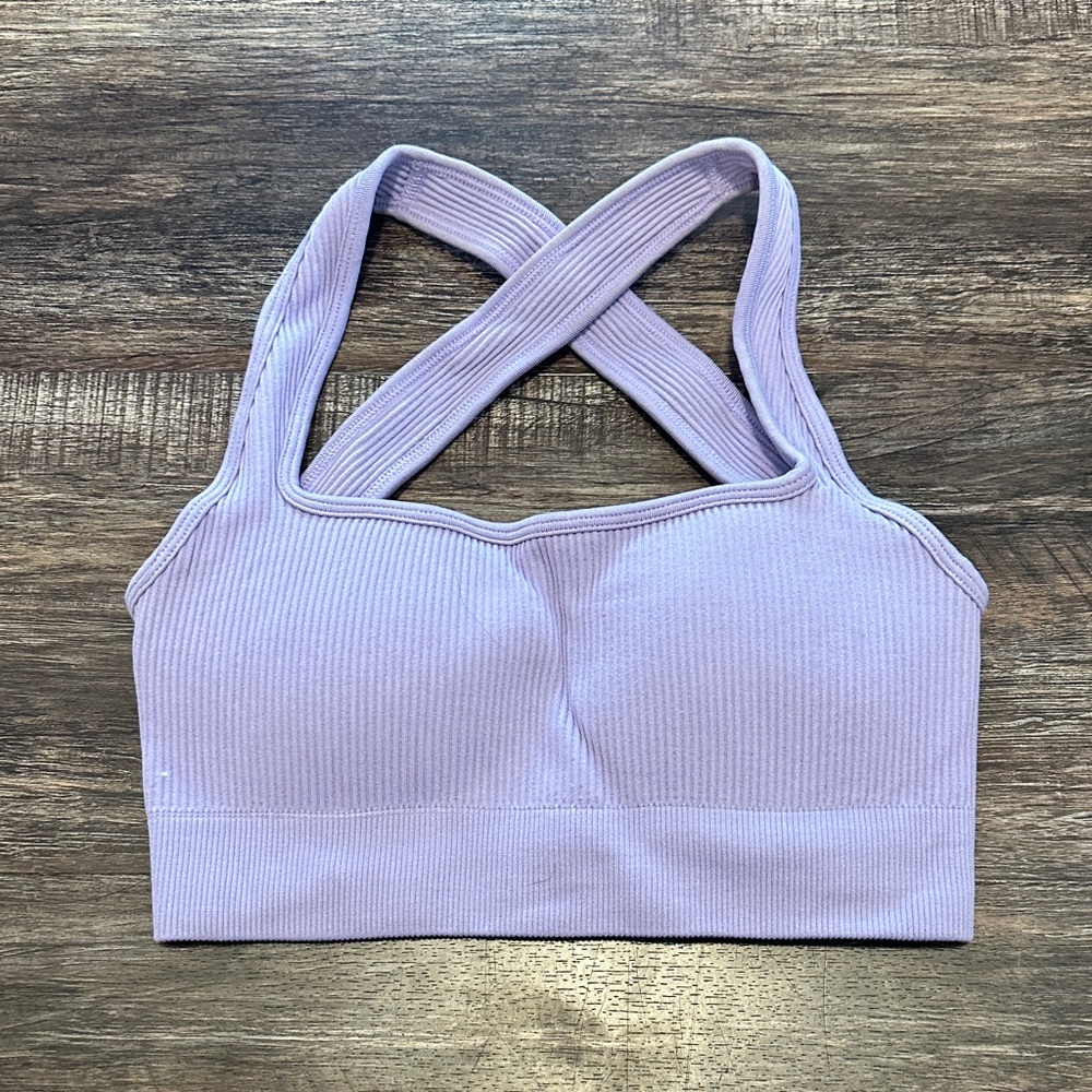 Buffbunny Seamless cross back Lavender Ribbed Women's sports bra